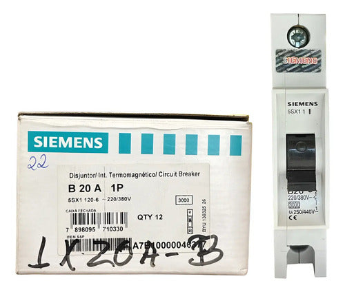 Kit De 6 Disjuntor Termomagnético 1p 20a 5sx1120-6 B Siemens
