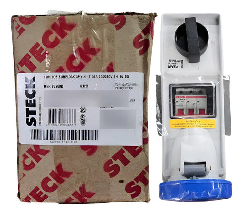 Tomada Sob Surelock S5209d 32a 200/250v 9h 3p + N + T Steck Azul