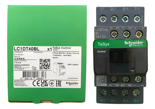 Contator Tesys 4p 40a Ac-1 24vcc 1na+1nf Lc1dt40bl Schneider 24vcc