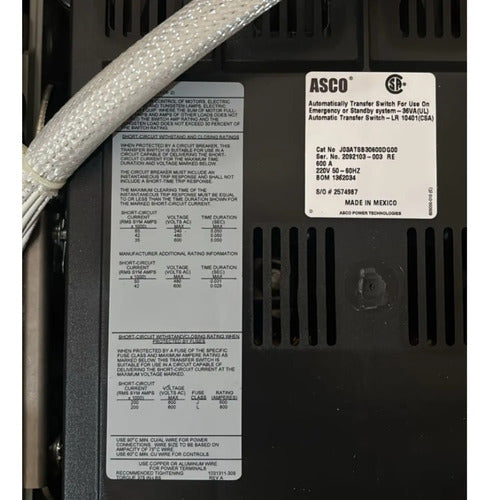 Automatically Transfer Switch J03atsb30600dg00 600a Asco