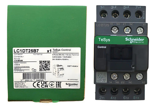 Contator 4p Tesys 12a 1na+1nf 24vca Lc1dt25b7 Schneider 24v
