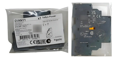 Bloco De Contato Auxiliar 1 Na + 1 Nf Gvan11 Schneider 48 ... 690 V Ca E 24...240 V Cc