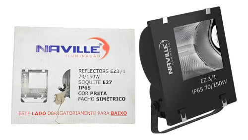 Projetor Retangular 70/150w Ez3/1 E27 220v Pt Ip65 Naville Preto