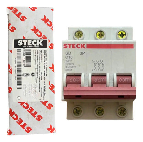 Kit Com 2: Disjuntor Sdd63c16 3p 16a 3ka Curva C Steck