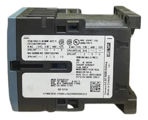 Contator Tripolar 7a 125vcc 1na 3rt2015-1bg41 Siemens 125vcc