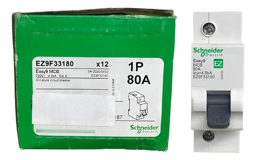 Disjuntor Termomagnético 1p 80a 400v Ez9f33180 Schneider 400v 50 60 Hz