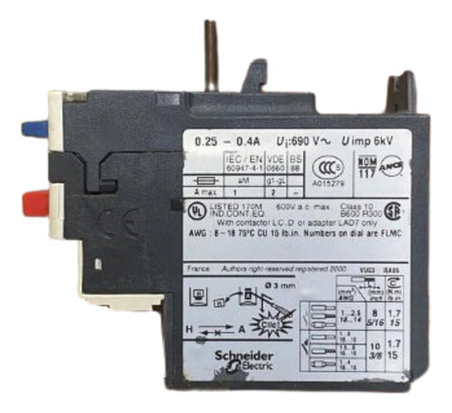 Relé De Sobrecarga Térmica 0.25-0.40a Lrd03 Telemecanique 690v