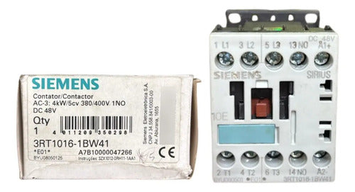 Contator Tripolar 48vcc 9a 1na 3rt1016-1bw41 Siemens 48vcc