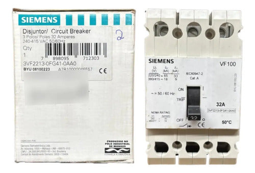 Disjuntor Tripolar 32a 240/415v 3vf2213-0fg41-0aa0 Siemens - 50/60hz