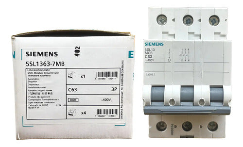 Disjuntor Tripolar 63a Curva C 5sl1363-7mb Siemens