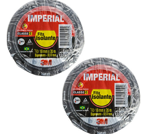 Fita Isolante Imperial 3m 18mmx20m Preta Kit Com 02 Peças Preto Fita Isolante Imperial 3m