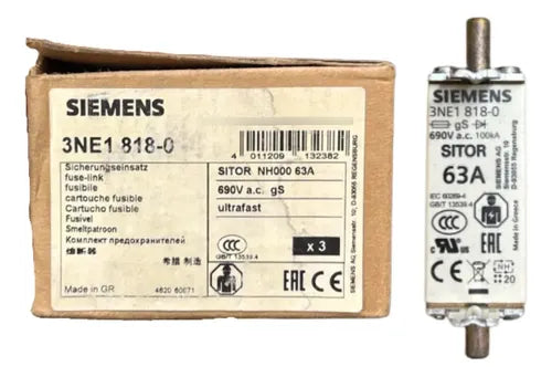 Elemento Fusível Sitor 3ne1818-0 63a Siemens 690v