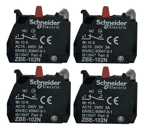 Kit Com 4 Peças: Bloco De Contato 1nf Zbe102n Schneider Preto C/ Vermelho 1nf