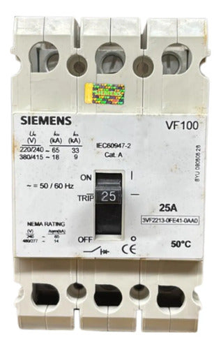 Disjuntor Tripolar 25a 240/415v 3vf2213-0fe41-0aa0 Siemens 240-415 50/60hz