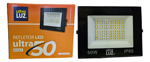 Kit 3 Refletores Led Branco Ultra 50w Ultraluz Bivolt 6500k 127/220v Preto Branco-frio