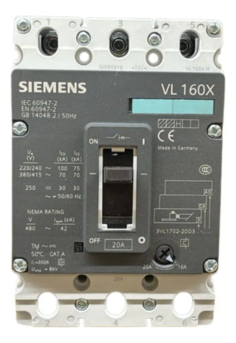 Disjuntor Tripolar 20a 3vl1702-2dd33-0a00 Siemens