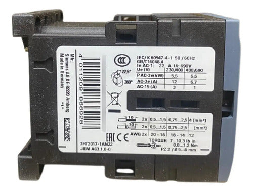 Contator 3rt2017-1an22 12a 220v Siemens 220v