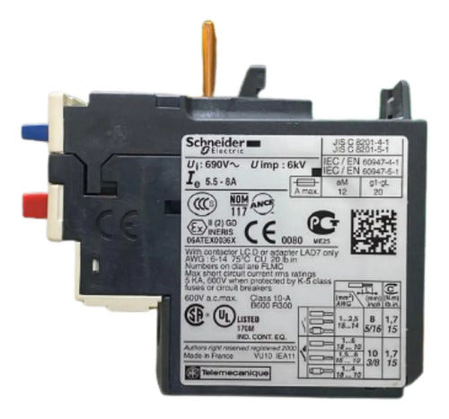 Relé De Sobrecarga Térmica 5.5-8a 1na+1nf Lrd12 Schneider 690v
