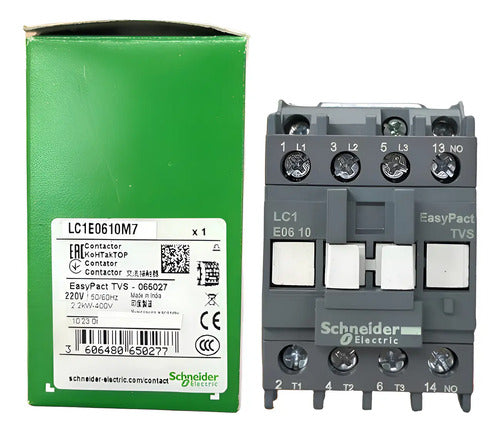Contator Tripolar 6a 1na 220vca Lc1e0610m7 Schneider 220v