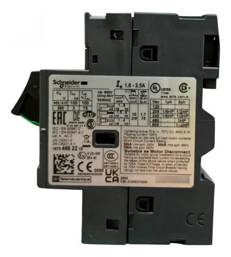 Disjuntor Termomagnético 1,6-2,5a Gv2me07 Schneider (novo) 690v 50-60hz