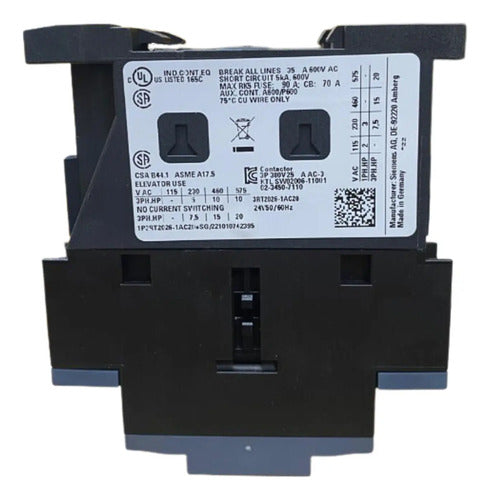 Contator 3rt2026-1ac20 25a Tripolar 24 Vca 1na + 1nf Siemens 24vca