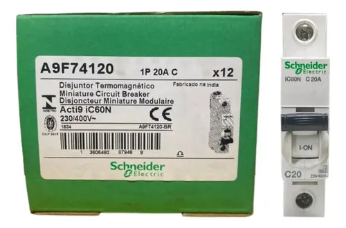 Disjuntor Acti9 Ic60n 1p 20a Curva C 10ka A9f74120 Schneider