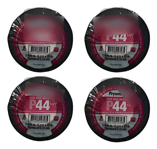 Kit 4: Fitas Isolantes P44 20m Super Antichama 19mm Prysmian Preto Lisa