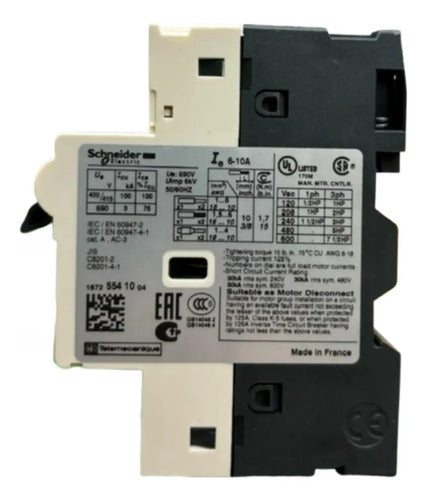 Disjuntor Motor Tesys Deca 6-10a Alavanca Gv2rt14 Schneider 690v 50-60 Hz