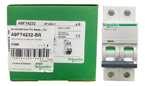 Disjuntor Acti9 Ic60n 2p 32a Curva C A9f74232 Schneider