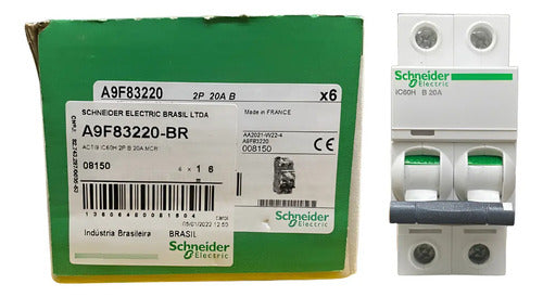 Disjuntor Acti9 Ic60h 2p Curva B 20a 230v A9f83220 Schneider