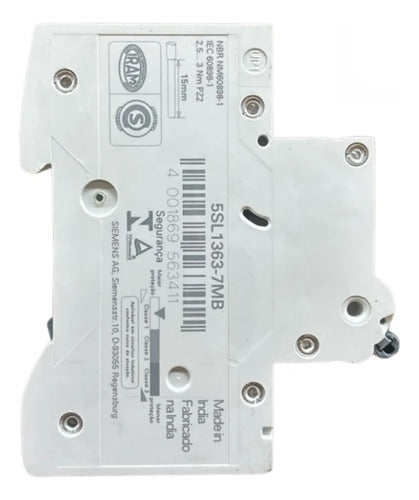 Disjuntor Tripolar 63a Curva C 5sl1363-7mb Siemens