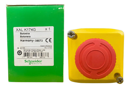 Botoeira 22mm Plastica 1 Botao Emergencia Xalk174g Schneider Amarelo E Cinza