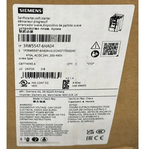 Soft Starter 470a 200-480v 3rw5547-6ha04 Siemens