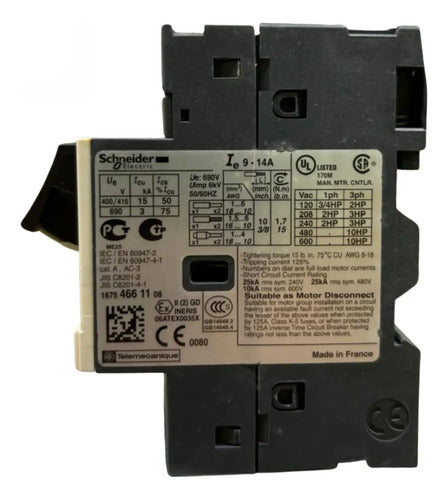 Disjuntor Motor Termomagnético 9-14a Gv2me16 Schneider 690v 50-60hz