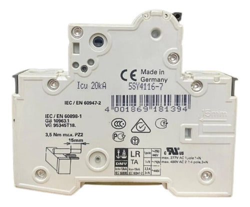 Disjuntor 5sy4116-7 230/400v 10ka 1p C16 16a Siemens