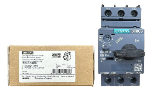 Disjuntor Motor 3rv2021-1aa10 1,1-1,6a Siemens - 50/60hz