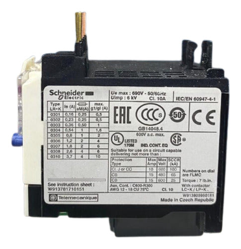 Rele Termico Tesys K Classe 10 2.6-3.7a Schneider Lr2k0310 690v