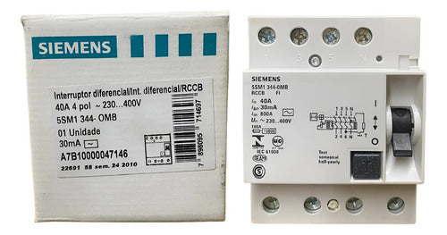 Interruptor Diferencial 5sm1344-0mb 40a 30ma 3p+n Siemens