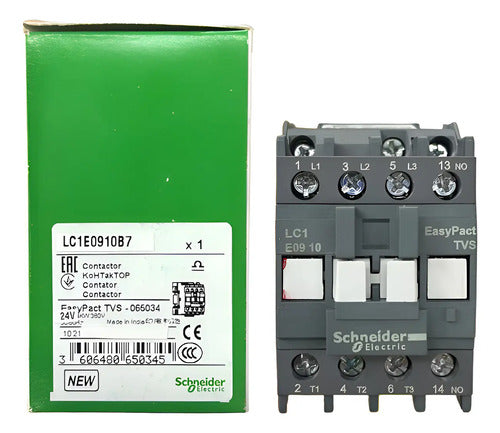 Contator Tripolar 9a 1na 24vca Lc1e0910b7 Schneider 24v