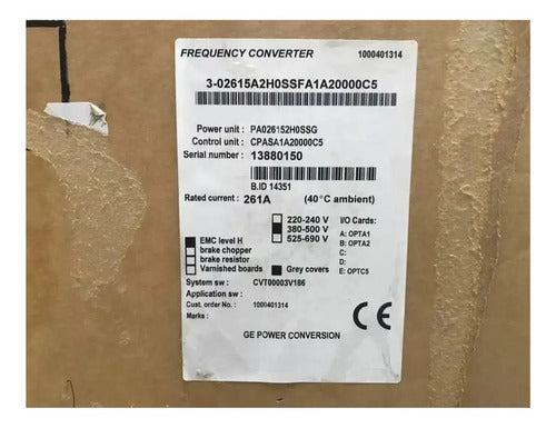 Inversor 3-02615a2h0ssga1a2b4b8c5 261a 380/500v Ge 380-500v