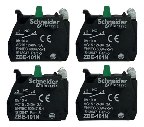 Kit Com 4 Peças: Bloco De Contato 1na Zbe101n Schneider Preto C/ Verde 1na