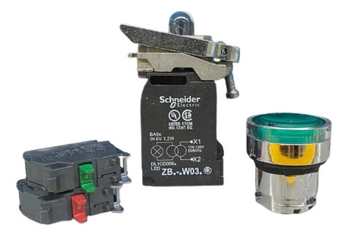 Botão Luminoso 22mm Vd + Bloco 1na+1nf Xb4bw3335 Schneider Verde -