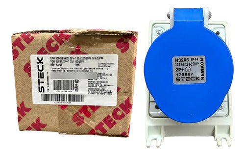 Kit Com 2: Tomada N3206 32a 2p+t 200/250v 6h Azul Steck Azul