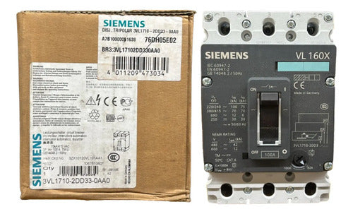 Disjuntor Tripolar 100a 3vl1710-2dd33-0aa0 Siemens