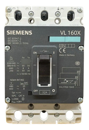 Disjuntor Tripolar 32a 3vl1703-1da33-0aa0 Siemens