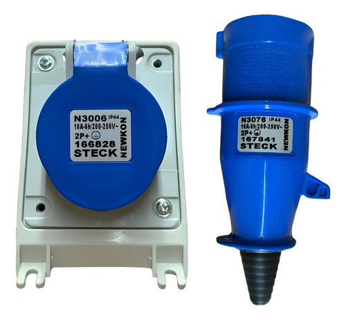 Kit Tomada N3006 + Plug N3076 16a 2p+t 200/250v Azul Steck Azul