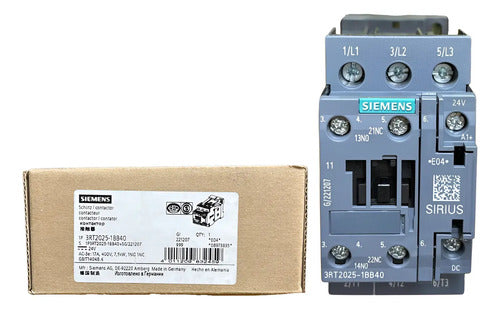Contator Tripolar 17a 24vcc 1na+1nf 3rt2025-1bb40 Siemens 24vcc