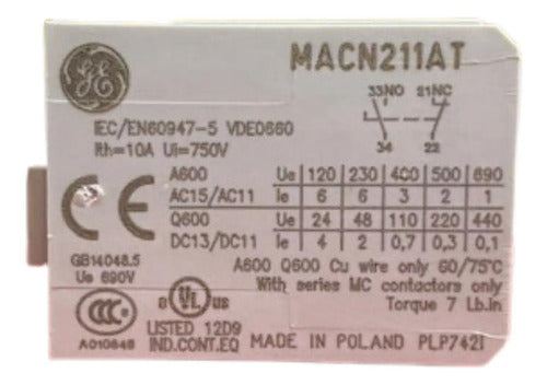 Kit Com 3 Peças: Bloco Auxiliar Macn211at 100999 1naf GE