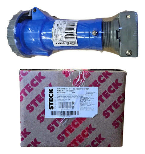 Acoplamento 2p+t 32a 200/250v 6h Azul Ip67 S3256w Steck Azul