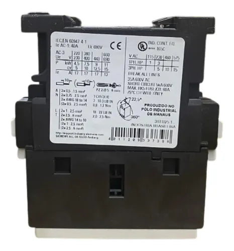 Contator 3rt1025-1ag20 17a 110vca 7,5kw 10cv Ac-3 Siemens